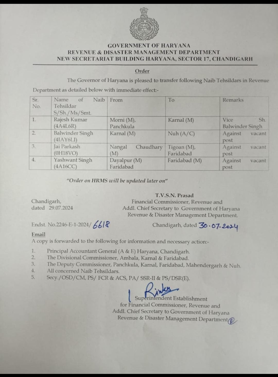 Haryana Transfer List: हरियाणा में तबादलों, नियुक्ति और प्रमोशन के ऑर्डर, देखें पूरी लिस्ट