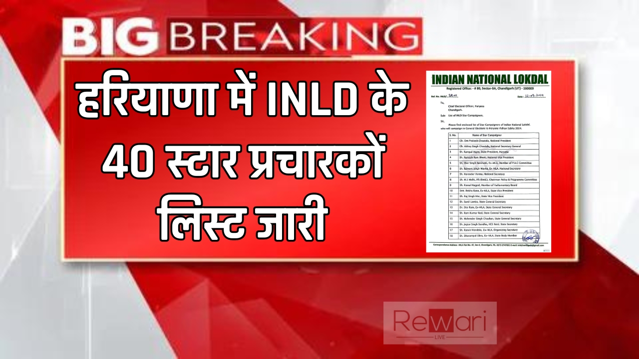 हरियाणा में INLD के 40 स्टार प्रचारकों लिस्ट जारी, ओपी चौटाला करेंगे प्रचार